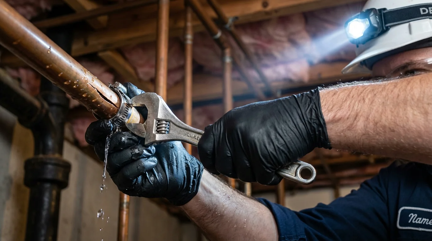 Emergency pipe clamp repair being performed by a Johns Plumbing LLC plumber in Kings Mountain