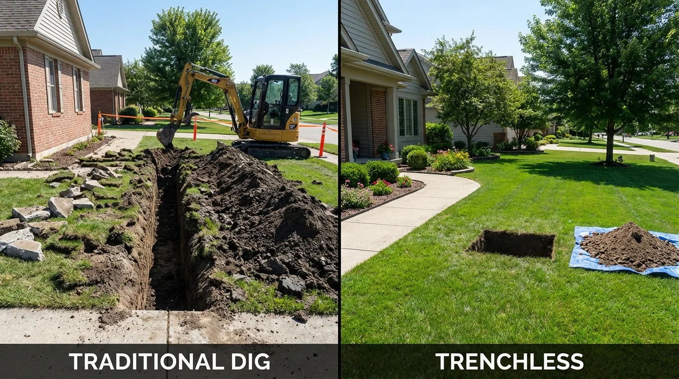 Trenchless sewer repair with minimal yard damage versus traditional excavation in Kings Mountain, NC